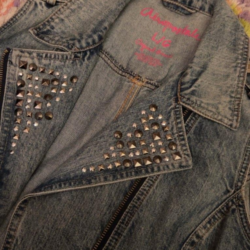 Studded Denim Moto Vest